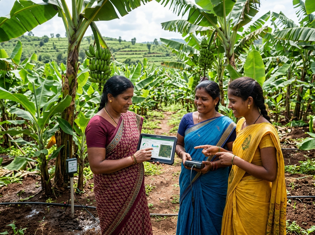 Women farmers using technology in the field